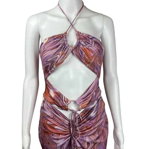 House of CB Kasia Purple Swirl Cutout Midi Dress - Picture 5 of 12